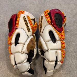 Calvert Hall Custom Maverik Rome Lacrosse Gloves — Red/Yellow/White — Size 13”