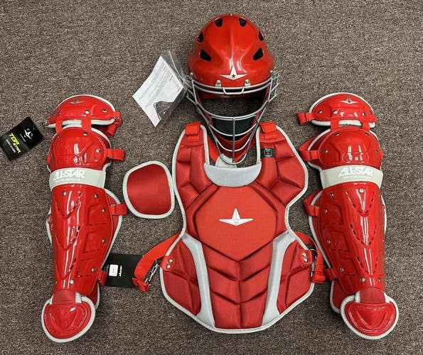 All Star Top Star Youth Ages 8-10 Baseball Catchers Gear Set - Red