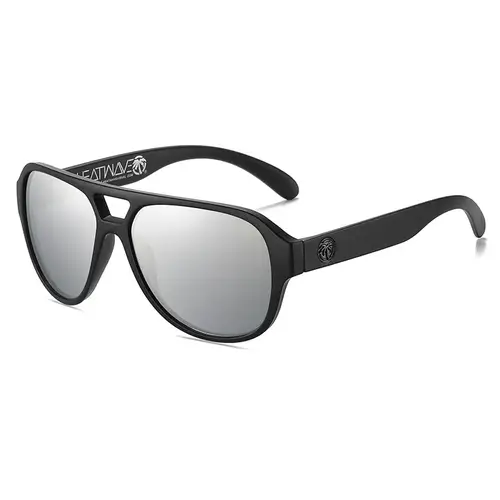 Heatwave Supercat Z80 Aviator Sunglasses Matte Black Frame Silver Mirror H38