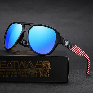 Heatwave Supercat Z80 Aviator Sunglasses USA Flag Frame Blue Mirror H40
