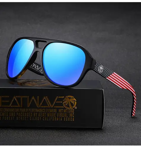 Heatwave Supercat Z80 Aviator Sunglasses USA Flag Frame Blue Mirror H40