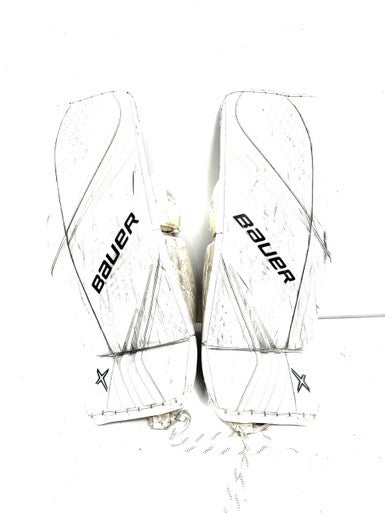 Used Bauer 2X LARGE BAUER SIZING Goalie Leg Pads Senior White 35" 11860-S000301483