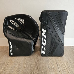 Bauer Vapor Hyperlite Goalie Catch Glove and CCM Extreme Flex 5 Pro Goalie Blocker - Senior - Black