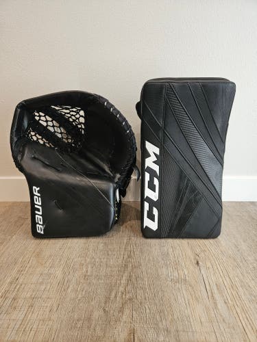 Bauer Vapor Hyperlite Goalie Catch Glove and CCM Extreme Flex 5 Pro Goalie Blocker - Senior - Black