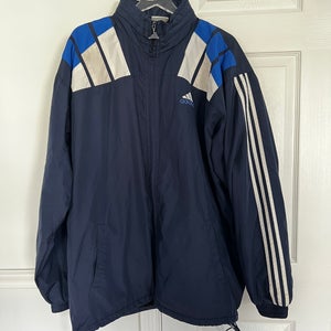 Blue Men's XXXL Adidas Jacket (Used) vintage 90s tuck away hood fleece lined full zip