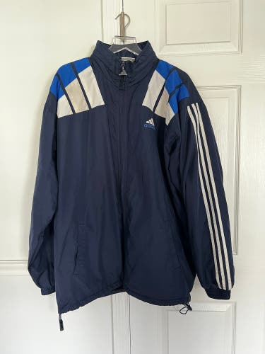 Blue Men's XXXL Adidas Jacket (Used) vintage 90s tuck away hood fleece lined full zip