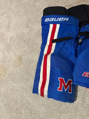Blue and Red Senior Small Bauer Custom Pro Hockey Pants (Used)