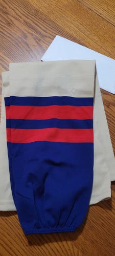 SP Edge Style Pro Stock Hockey Shin Pad Socks Beige, Blue & Red