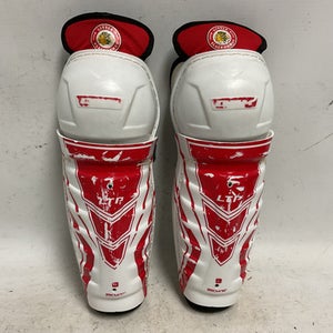 Used CCM LTP LITTLE BLACKHAWKS Junior Shin Guards White And Red 10" 11855-S000195179