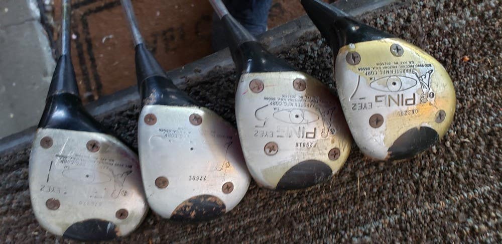 SET 4 PING BLACK DOT EYE 2 WOOD HEADED GOLF CLUBS WORN