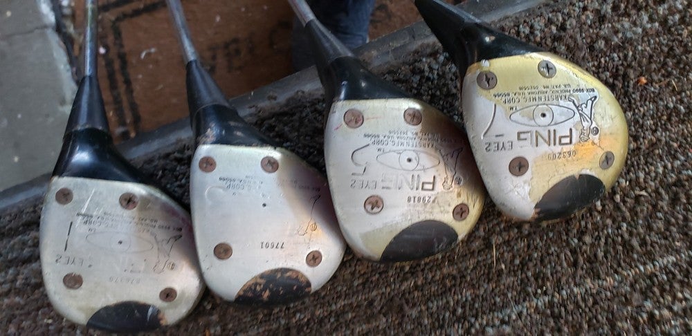 SET 4 PING BLACK DOT EYE 2 WOOD HEADED GOLF CLUBS WORN