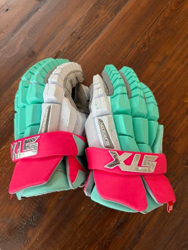STX Surgeon RZR2 Lacrosse Gloves 13" teal/pink, like new