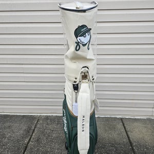 Malbon Golf Trolley Roller Cart Walker Bag Green White Leather NWT 5 Way Divider