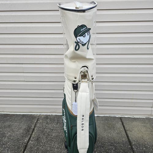 Malbon Golf Trolley Roller Cart Walker Bag Green White Leather NWT 5 Way Divider