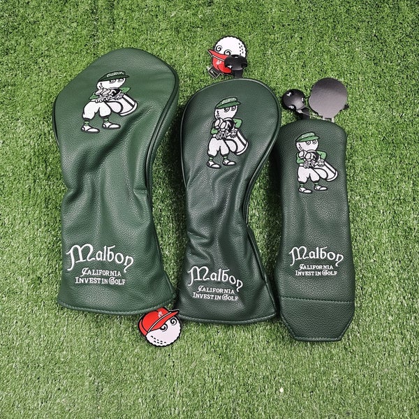 Malbon Golf Club Headcovers Driver Wood Hybrid Set Of 3 Green Leather NWT