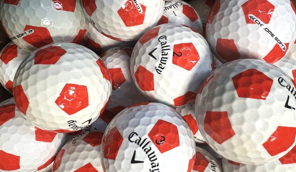 12 Red/ White Callaway Chrome Soft  Truvis AAAA Near Mint Used Golf Balls