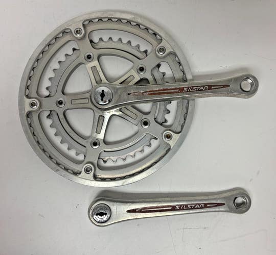 Vintage SR Sakae Silstar 170mm 52/40 Aluminum Double Crankset w/Dust Caps GREAT