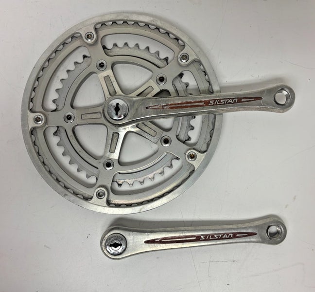 Vintage SR Sakae Silstar 170mm 52/40 Aluminum Double Crankset w/Dust Caps GREAT