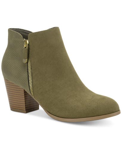 Style & Co Masrinaa Boots Womens 9 Green Side Zip Block Heel Ankle Bootie TZP695