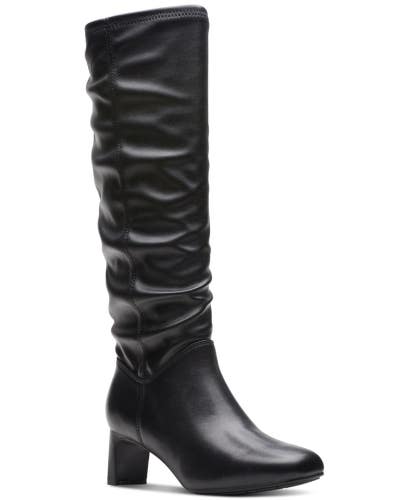 Clarks Kyndall Rise Women US 7 Black Leather Knee-High Slouch Dress Boots TZP704