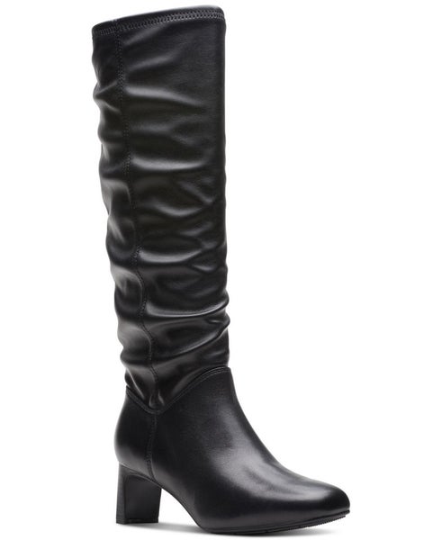 Clarks Kyndall Rise Women US 7 Black Leather Knee-High Slouch Dress Boots TZP704