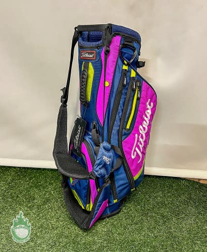 Used Titleist 2015 Stand/Carry Golf Bag Lime Navy/Purple/Lime 5-Way 7 Pockets