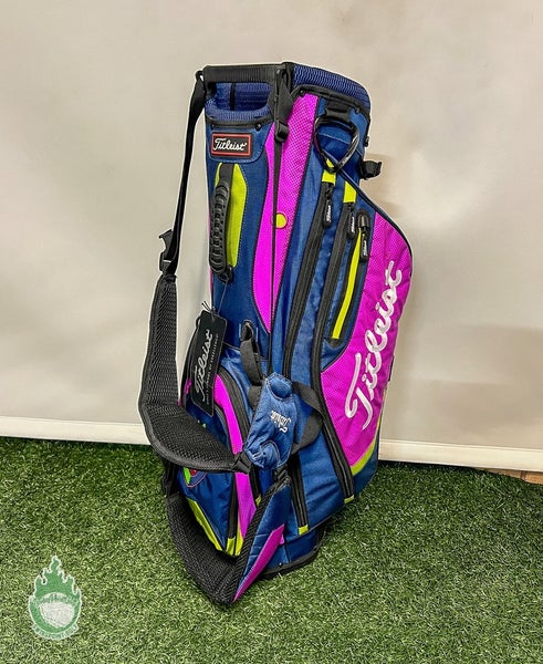 Used Titleist 2015 Stand/Carry Golf Bag Lime Navy/Purple/Lime 5-Way 7 Pockets