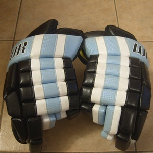 Rare Great Condition Warrior/MiA Franchise Senior Hockey Gloves 14"N White/Blue/Black Made in Canada