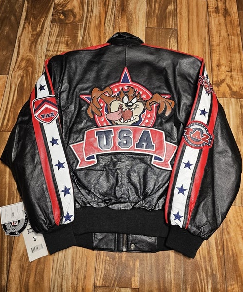 NEW Vintage Taz Tasmanian Devil Looney Toons 100% Leather Jacket Black Size Med