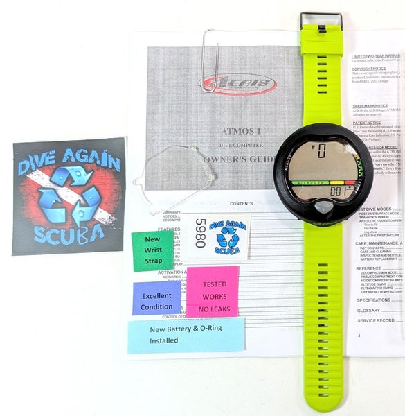 Aeris Atmos 1 Air Scuba Dive Wrist Computer Atmos 1 NEW Strap + Manual #5980