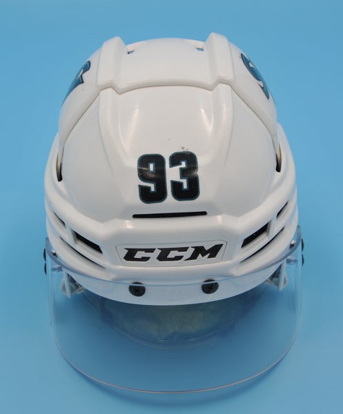San Jose Cuda AHL Game-Used CCM Super Tacks X HTSPTX Rare White #93 Noah Beck Pro Stock Helmet Sz L