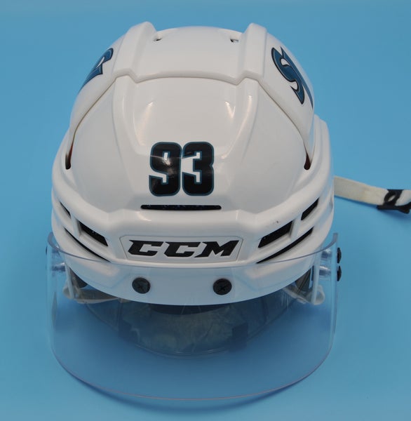 San Jose Cuda AHL Game-Used CCM Super Tacks X HTSPTX White #93 Noah Beck Pro Stock Helmet M
