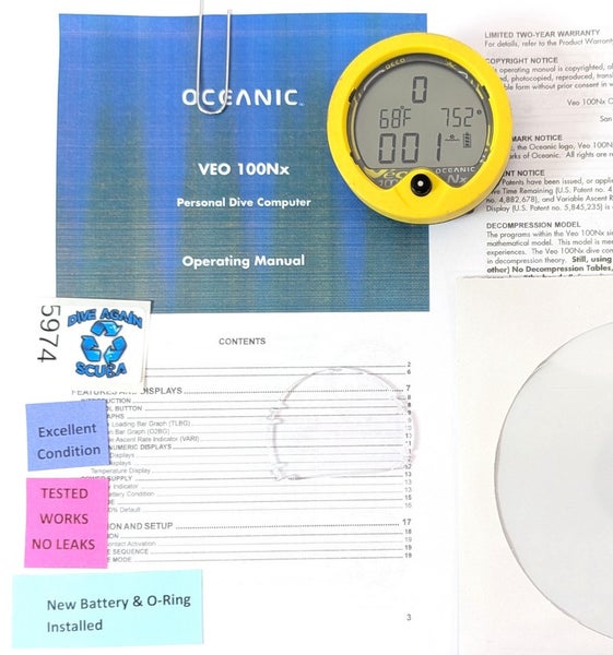 Oceanic Veo 100 Nx Scuba Dive Computer Puck Module Air & Nitrox 100Nx #5974