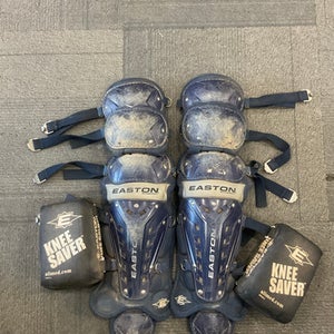 Used Easton SHIN GUARDS W/ KNEE SAVER Catchers Leg Guards Navy Blue Intermed 11614-S000223969