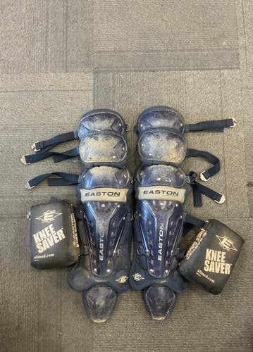 Used Easton SHIN GUARDS W/ KNEE SAVER Catchers Leg Guards Navy Blue Intermed 11614-S000223969