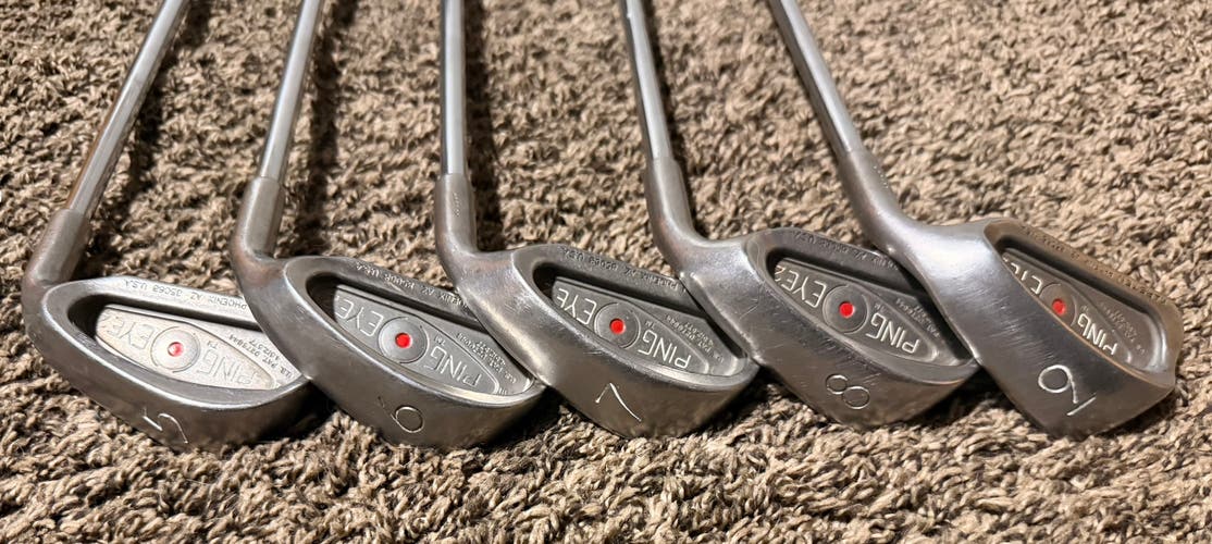 Men's 1982 Ping Eye 2 Red Dot Right Handed Iron Set Stiff Flex (5 Clubs) #5 - #9 Steel Shaft (Used)