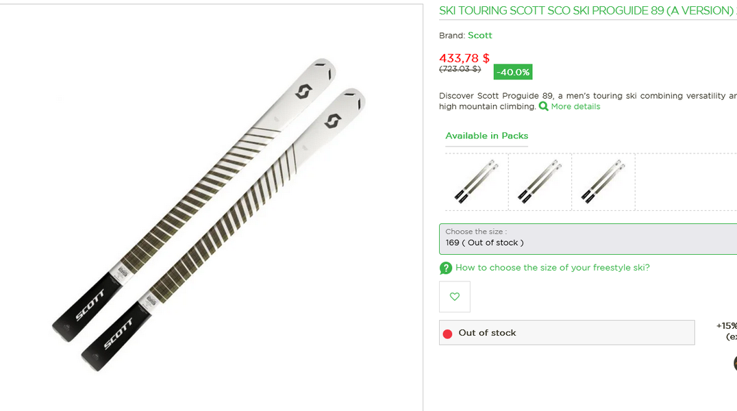 SCOTT Proguide 89 Ski new 169cm