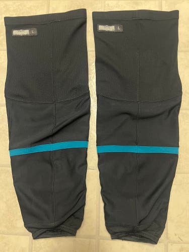 Black San Jose Barracuda Sharks Teal Senior Large CCM Socks Pro Stock (Game Worn) (See Photos)