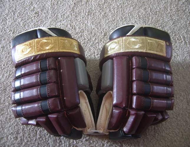 Brand New Rare CCM Custom 4-roll Senior Hockey Gloves 14" Burgundy/Grey/Black/White/Gold