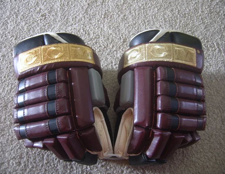 Brand New Rare CCM Custom 4-roll Senior Hockey Gloves 14" Burgundy/Grey/Black/White/Gold