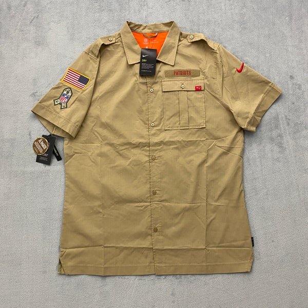 NIKE PATRIOTS Salute to Service Khaki Button-Up Shirt AT6572-297 Men's Large New