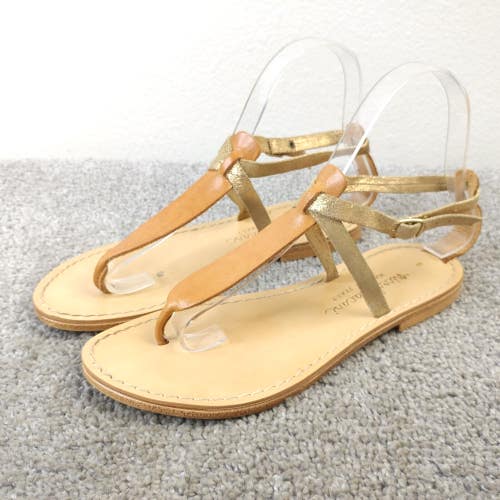 Niccolo Vacari Womens Size 6 T-Strap Sandals Tan Metallic Gold Leather Shoes