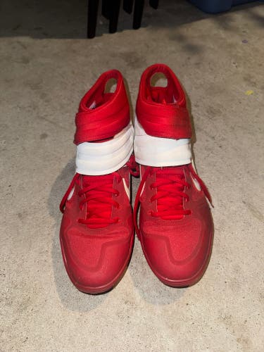 Red Men's Size M 12.5 (W 13.5) Adult Nike Alpha Huarache Elite 2 High Top Molded Cleats (Used)