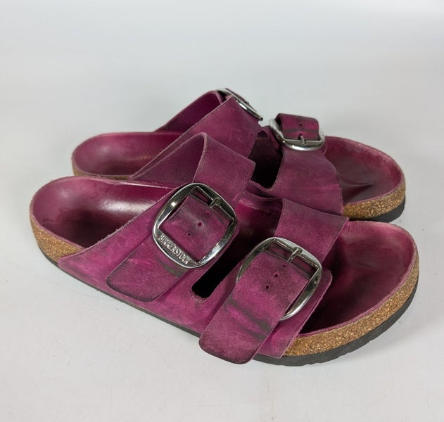 Birkenstock Arizona Big Buckle Wine Red Leather Slide Sandals Women's Size 39/8