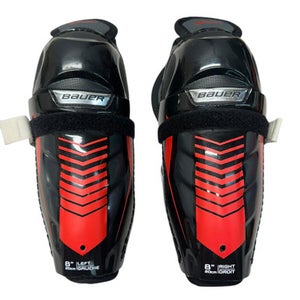 Used Bauer S18 LIL SPORT Youth Shin Guards White/Black/Red 8" 11835-S000201075