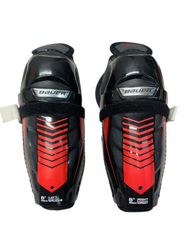 Used Bauer S18 LIL SPORT Youth Shin Guards White/Black/Red 8" 11835-S000201075