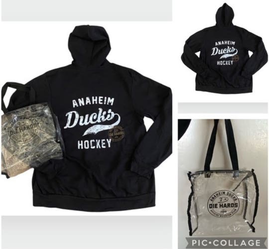 NEW Anaheim Ducks DIE HARD Black Jacket & Clear Tote Bag Set