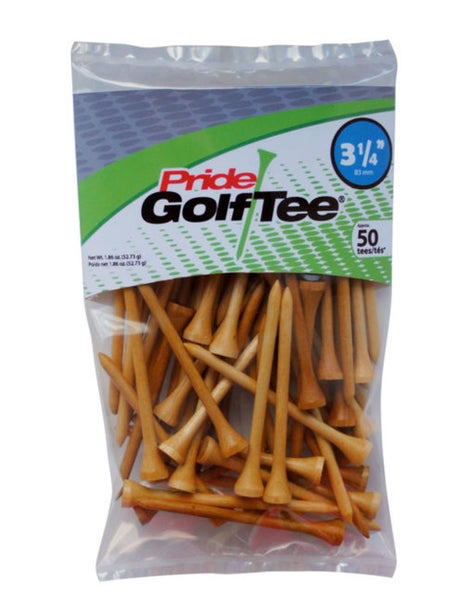 Pride Golf Tees (3.25", Natural, 50pk) 100% Solid Hardwood, NEW