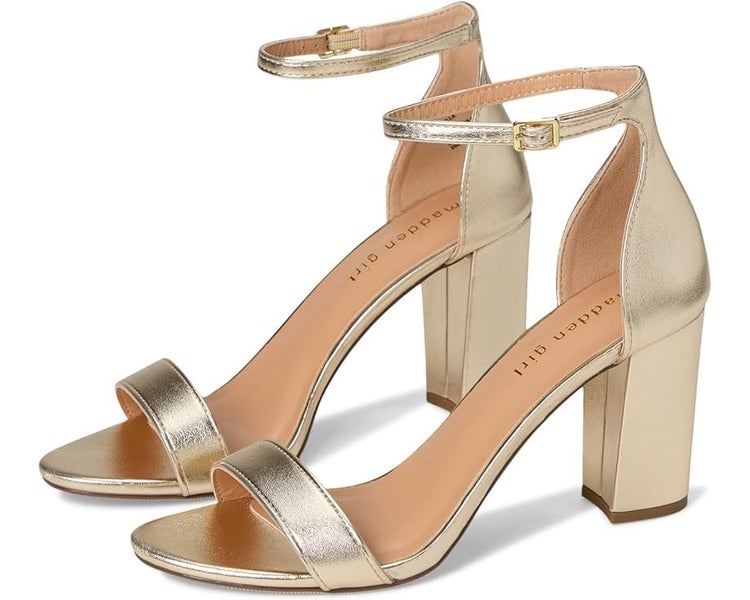 Madden Girl Beella Women's 9 Gold Ankle Strap Block Heel Sandal DDK504