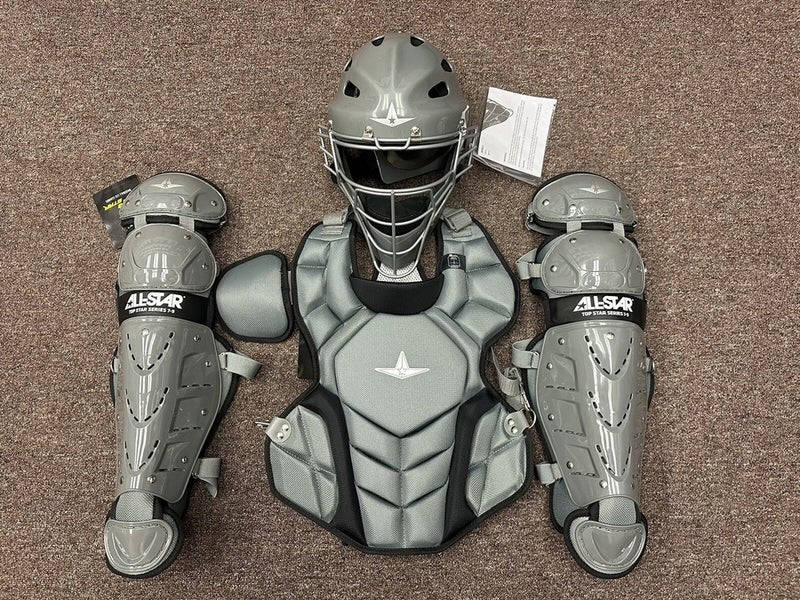 All Star Top Star Youth Ages 8-10 Baseball Catchers Gear Set - Graphite Grey